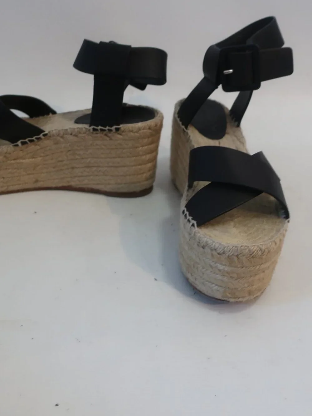 Womens Celine Black Leather Crossover Straps Espadrille Wedge Sandals 38 US/8 - Picture 5 of 14